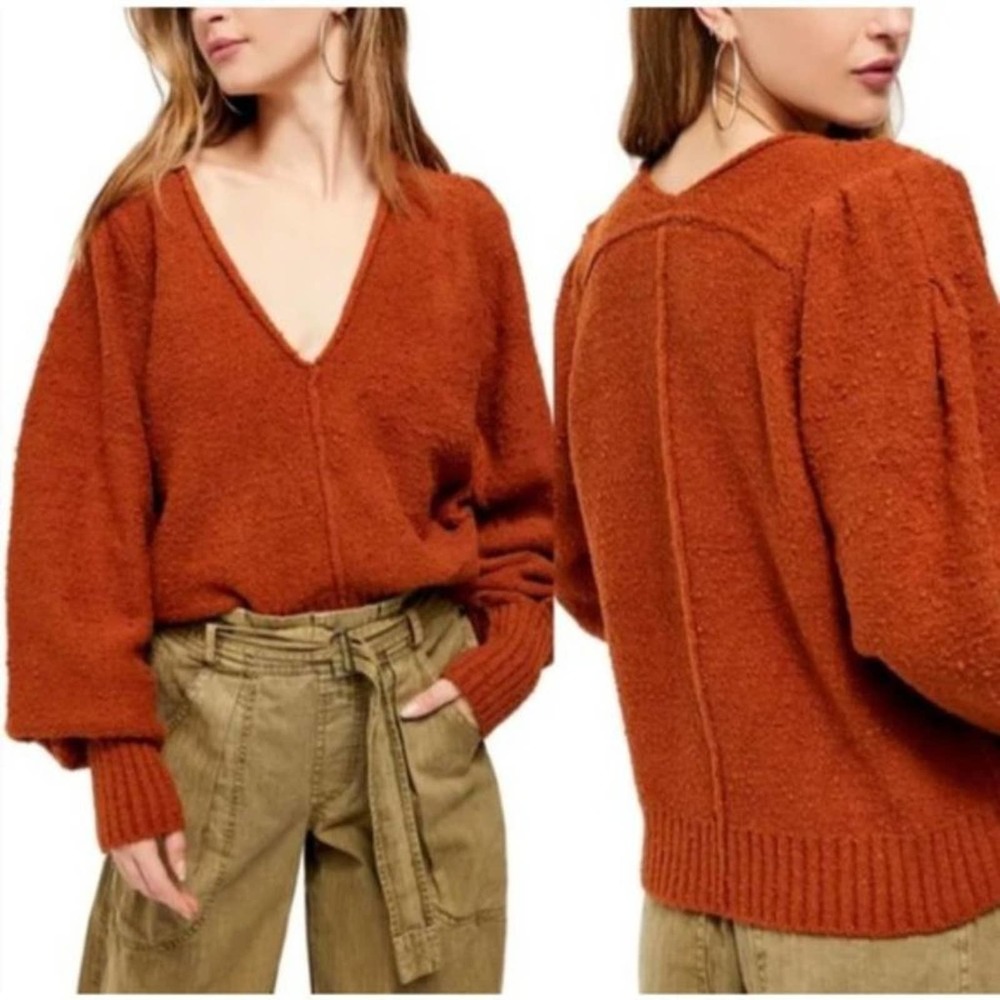 Free People Reverie V-Neck Sweater Burnt Butter